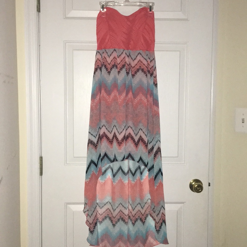 Strapless High Low Chevron Dress